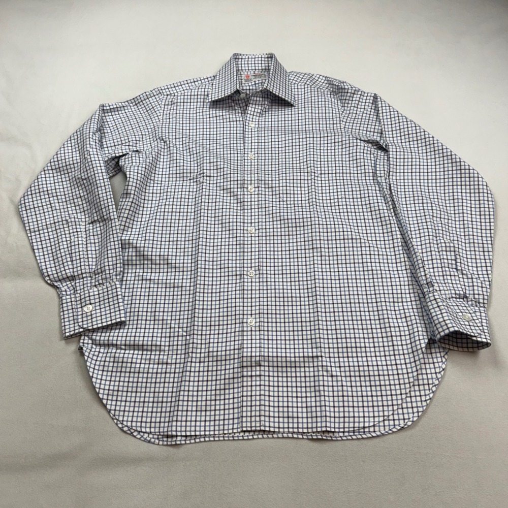 Turnbull & Asser Mens 14.5-33.5 Blue Tattersall Check Dress Shirt Clergy Estate